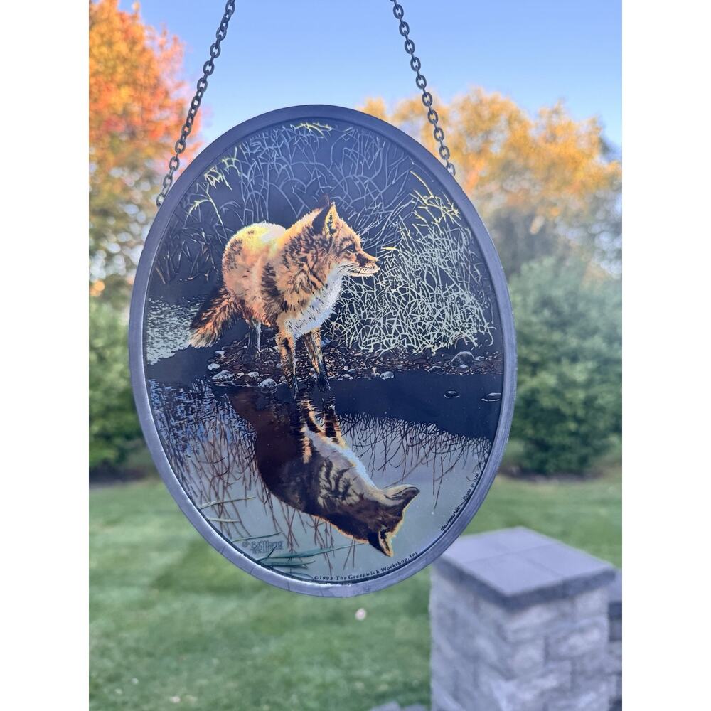 Glassmasters The Greenwich Workshop Red Fox Suncatcher Reflection 8.75x6.75”